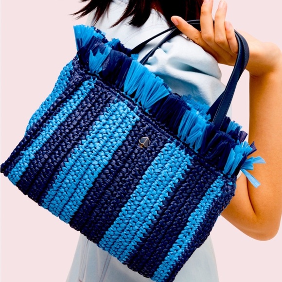 GIFT KATE SPADE SAM MEDIUM WOVEN RAFFIA STRAW SATCHEL BAG “ STILL IN STORES” - Picture 11 of 15